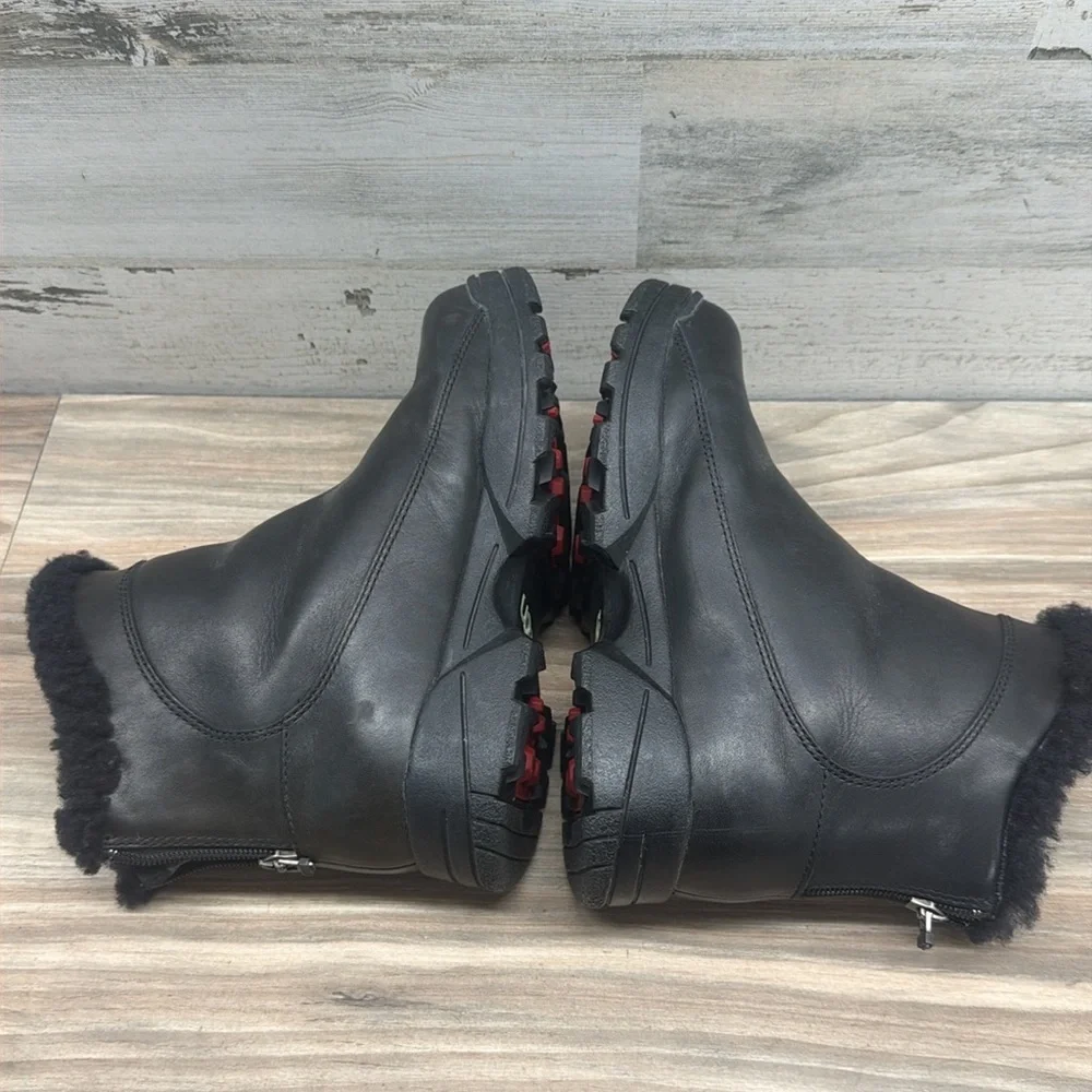 UGG Leather Sherpa Lined Combat Ankle Boots Size 8 Black